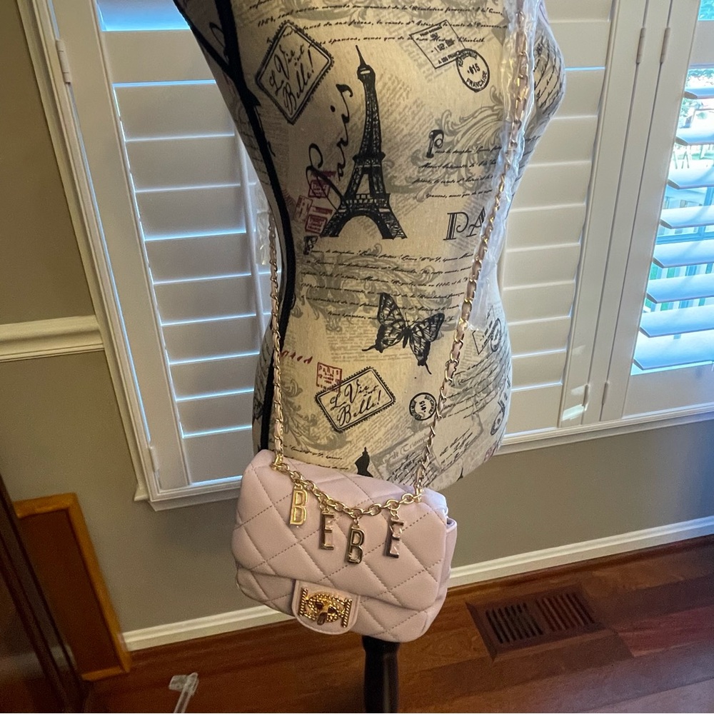 Bebe Lavender Quilted Crossbody Bag with Gold Accents